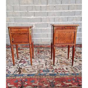 Paire de chevets en marqueterie, Louis XVI d'époque XIXème 