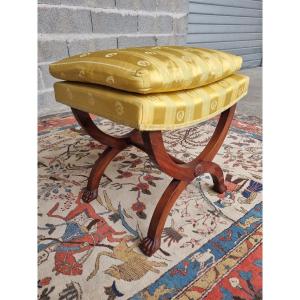 Curule Stool, Empire Style, Mahogany – 20th Century