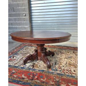 Oval Table In Solid Mahogany And Veneer, With Extensions, Napoleon III Period, 19th Century. 