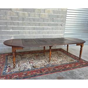 Table de salle à manger, six pieds, en acajou, Restauration d'époque XIXème 