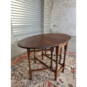 Oak Drop-leaf Table, Louis XIII - Twisted Legs, 20th Century