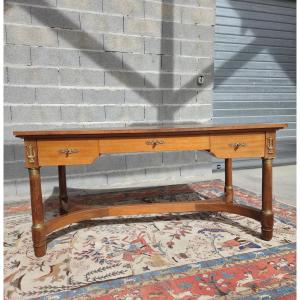 Mahogany Flat Desk With Pulls, Directoire Period, 20th Century