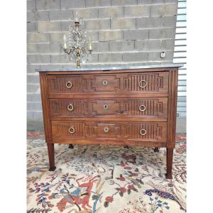 Southern Mahogany Chest Of Drawers, Bleu Turquin Marble, Directoire, XIXᵉ Period.