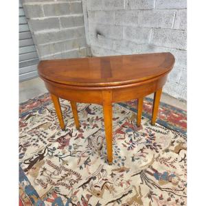 Table 1/2 Lune en merisier blond, à rallonges, Louis XVI, d'époque XXème