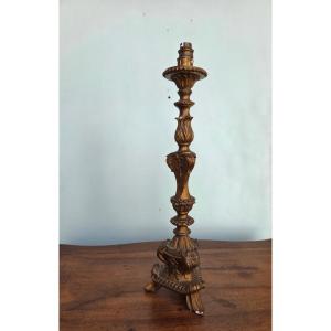 Carved And Gilded Wood Lamp Base, Louis XV, 19th Century