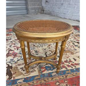 Tabouret oval en bois doré à la feuille d'or, Louis XVI, d'époque XIXᵉ siècle