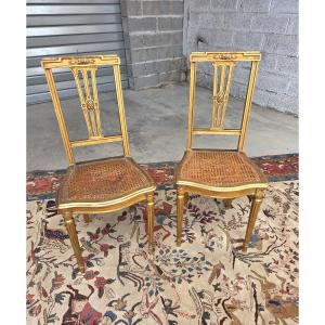 Paire de chaises en bois doré, Louis XVI, d'époque XIXème