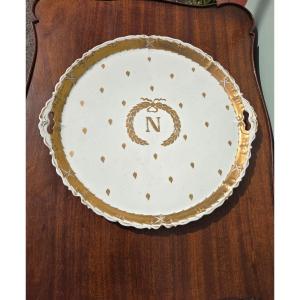 Paris Porcelain Tray With "n" Imperial Decoration, Empire Period, Napoleonic III Era