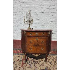Commode demi-lune en marqueterie, Louis XVI, d'époque XIXème.