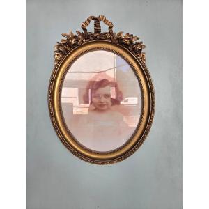 Oval Mirror Made Of Wood And Gilded Stucco, Louis XVI Style, 19th-century