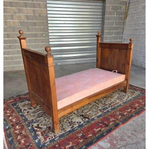 Solid Cherry Wood Bed, Directoire Style. Early 19th Century