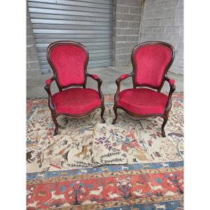 Pair Of Walnut Armchairs In The Louis XV Style – Napoleonic III Period
