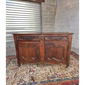 Low Sideboard, Made Of Molded And Carved Oak, Louis XV Style, From Northern France, 18th Century