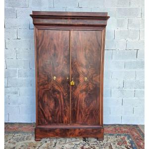 Louis-philippe-style Cabinet In Flamed Mahogany. 19th-century Piece