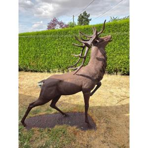 Cast-iron Bellowing Stag. Garden Sculpture. Late 19th / Early 20th Century