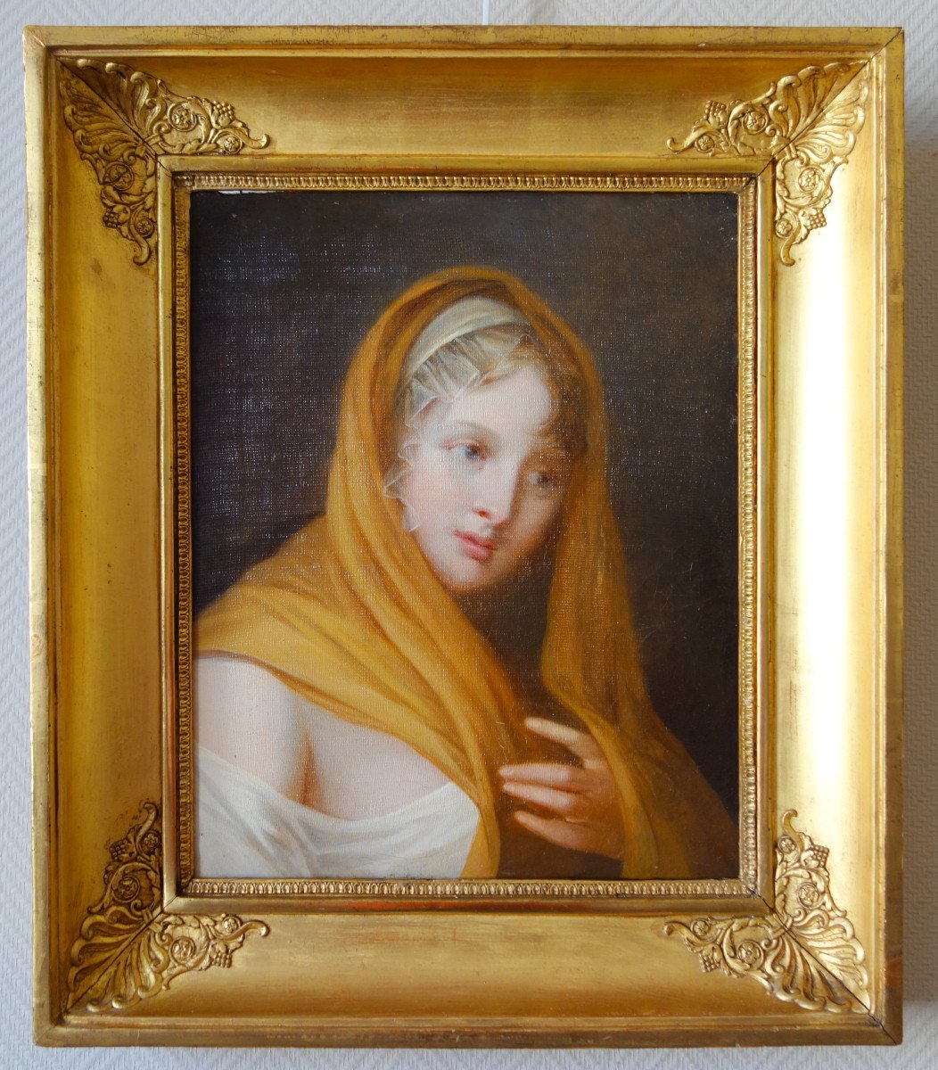 Portrait De Vestale d'époque Empire - école Française Néoclassique Huile Sur Toile