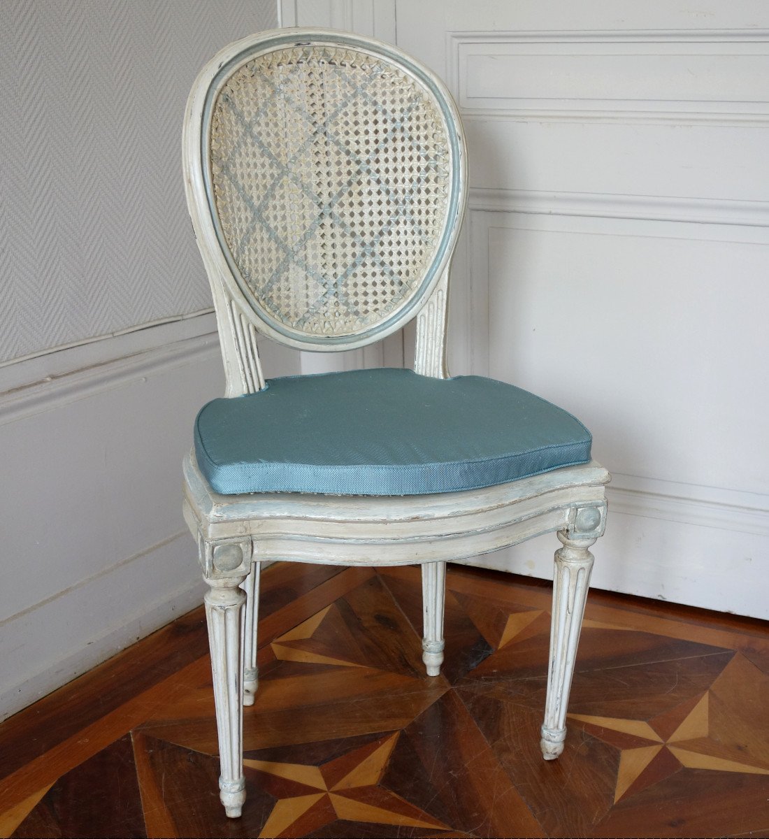 Series Of 6 Caned Dining Room Chairs, Louis XVI Period-photo-3