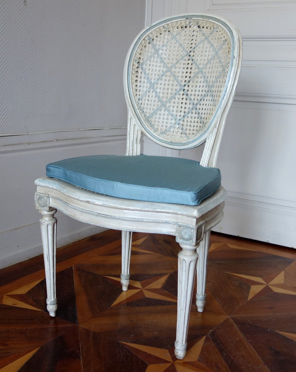 Series Of 6 Caned Dining Room Chairs, Louis XVI Period-photo-2