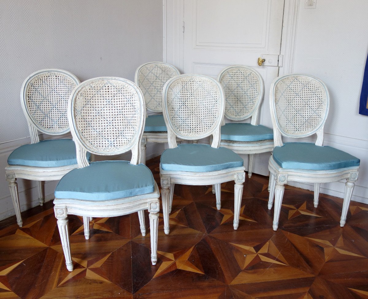 Series Of 6 Caned Dining Room Chairs, Louis XVI Period