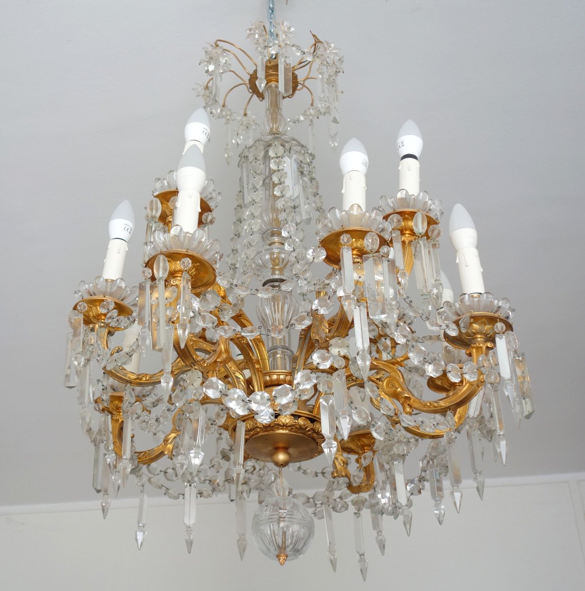 Baccarat - Chandelier 10 Lights In Chased Bronze And Gilded With Fine Gold - Late 19th Century-photo-2