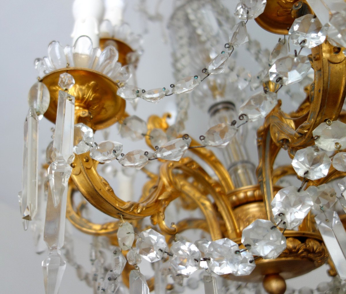Baccarat - Chandelier 10 Lights In Chased Bronze And Gilded With Fine Gold - Late 19th Century-photo-3