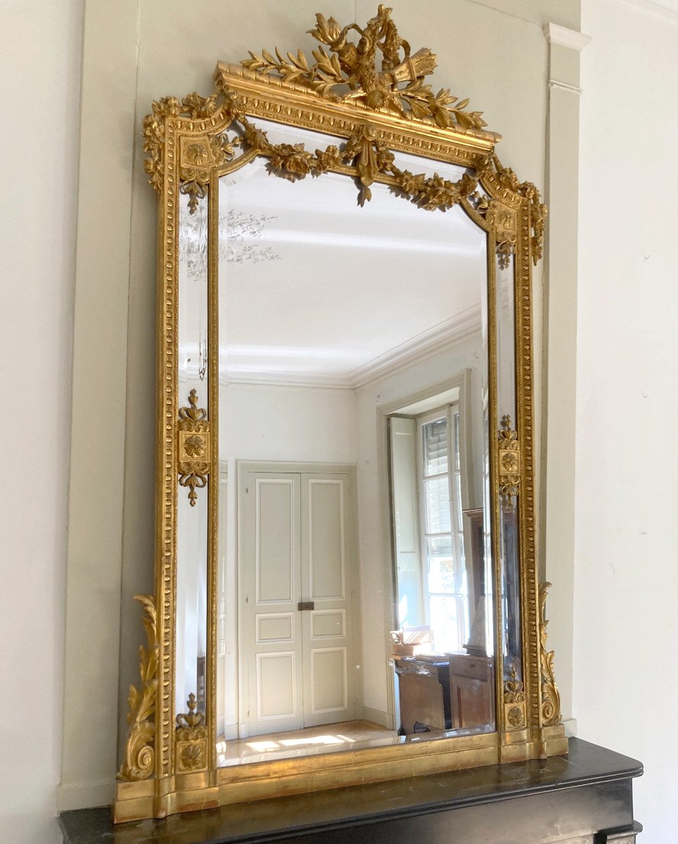 Grand Miroir De Cheminée Bois Doré Style Louis XVI, Glace Mercure à Parecloses - 216cm X 142cm-photo-4