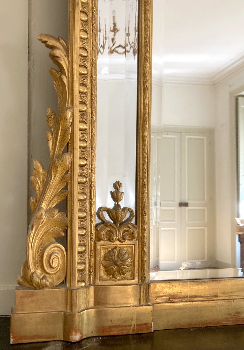 Grand Miroir De Cheminée Bois Doré Style Louis XVI, Glace Mercure à Parecloses - 216cm X 142cm-photo-3