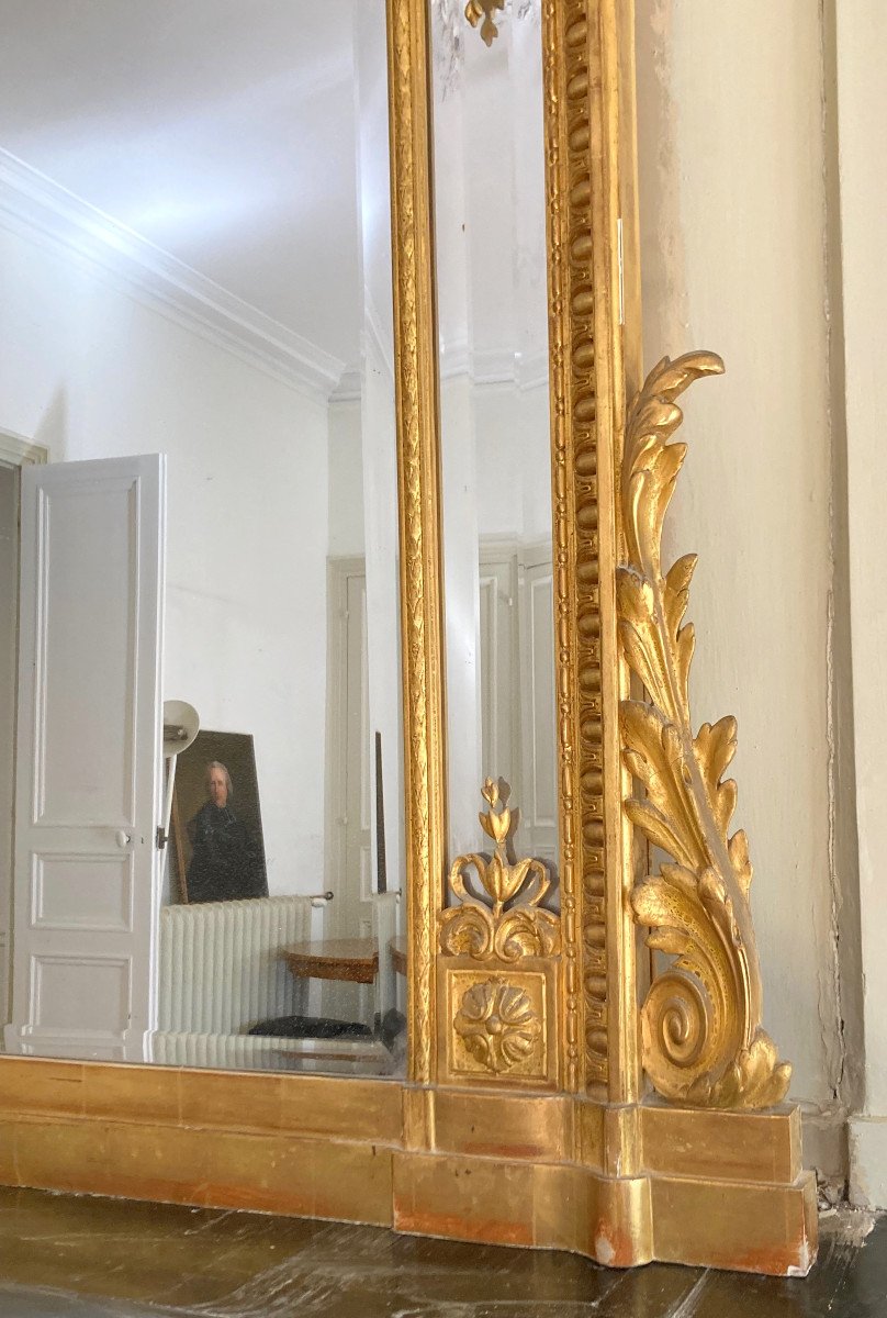 Grand Miroir De Cheminée Bois Doré Style Louis XVI, Glace Mercure à Parecloses - 216cm X 142cm-photo-4