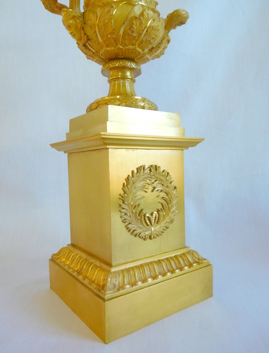Paire De Grds Vases d'Ornement En Bronze Ciselés Et Dorés Au Mercure Attribués à Thomire 40,5cm-photo-2