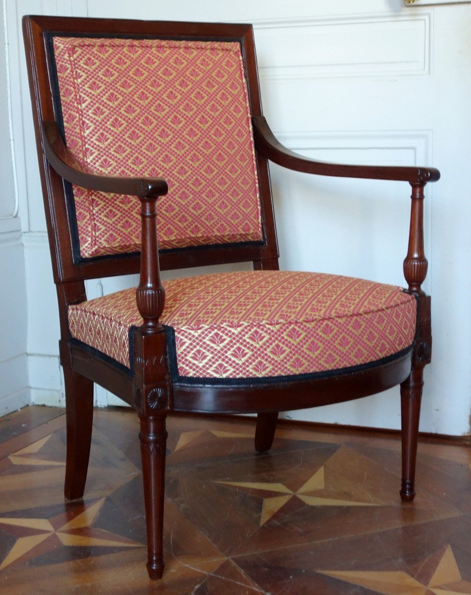 Georges Jacob - Office Armchair In Mahogany From The Directoire Period - Stamped - Horsehair Cover