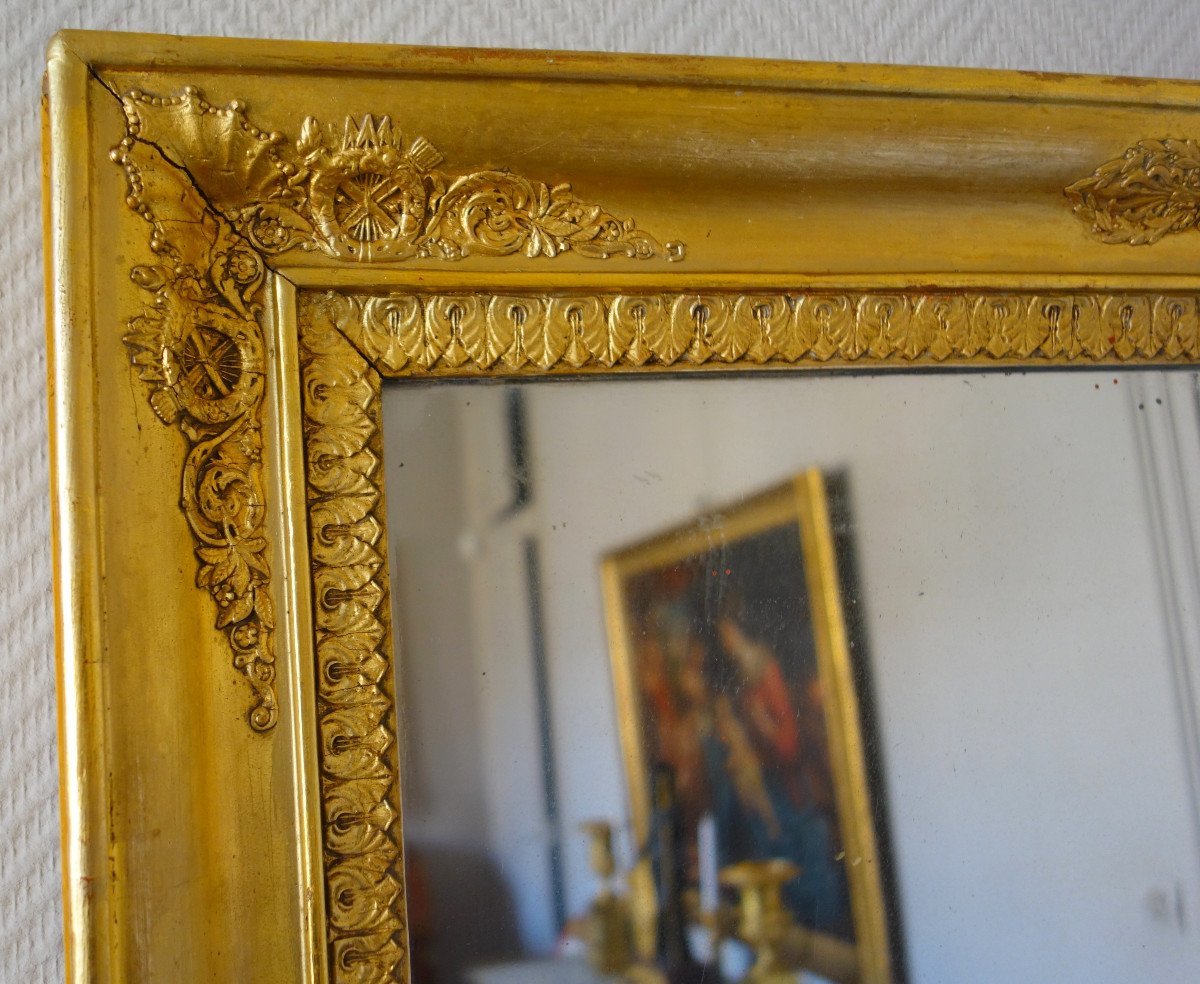 Miroir De Cheminée d'époque Empire Restauration En Bois Doré à Glace Au Mercure, 85,5cm X 102cm-photo-2