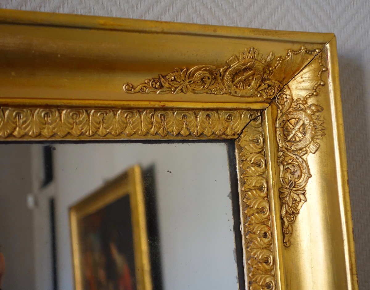 Miroir De Cheminée d'époque Empire Restauration En Bois Doré à Glace Au Mercure, 85,5cm X 102cm-photo-3