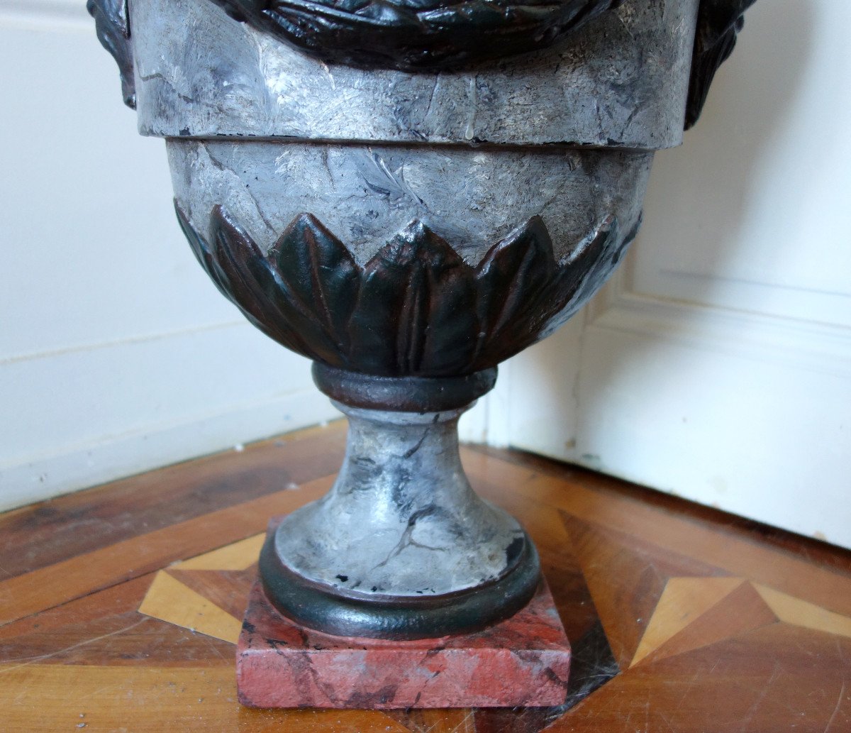 Grande Urne Couverte, vase d'ornement De Style Louis XVI - Fonte Patinée Façon Marbre - 79cm-photo-2