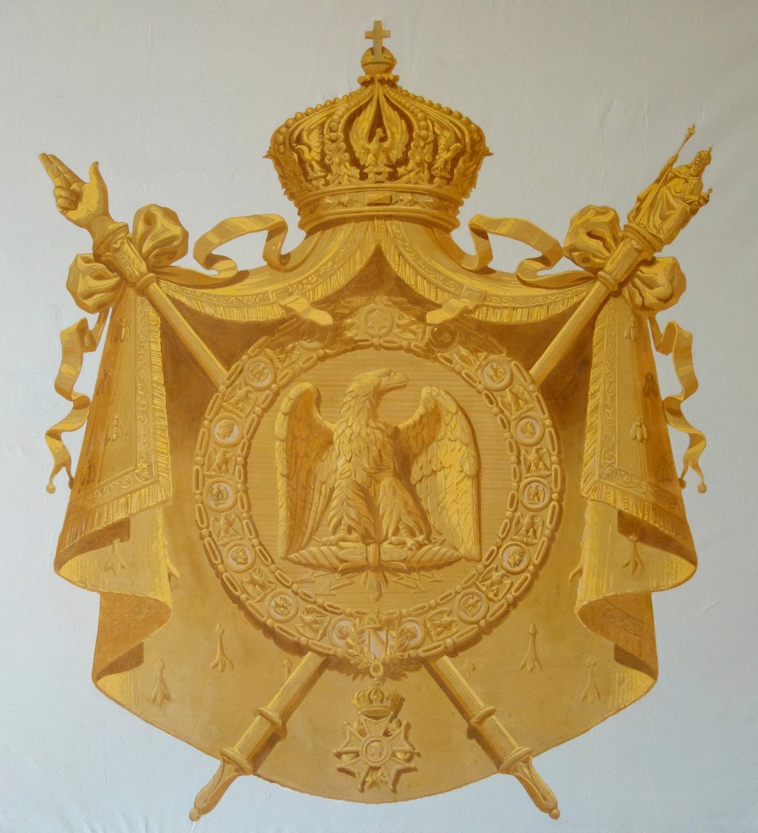 Imperial Palace Decoration : Napoleon III Coat Of Arms, Oil On Canvas - 151cm X 151cm-photo-2