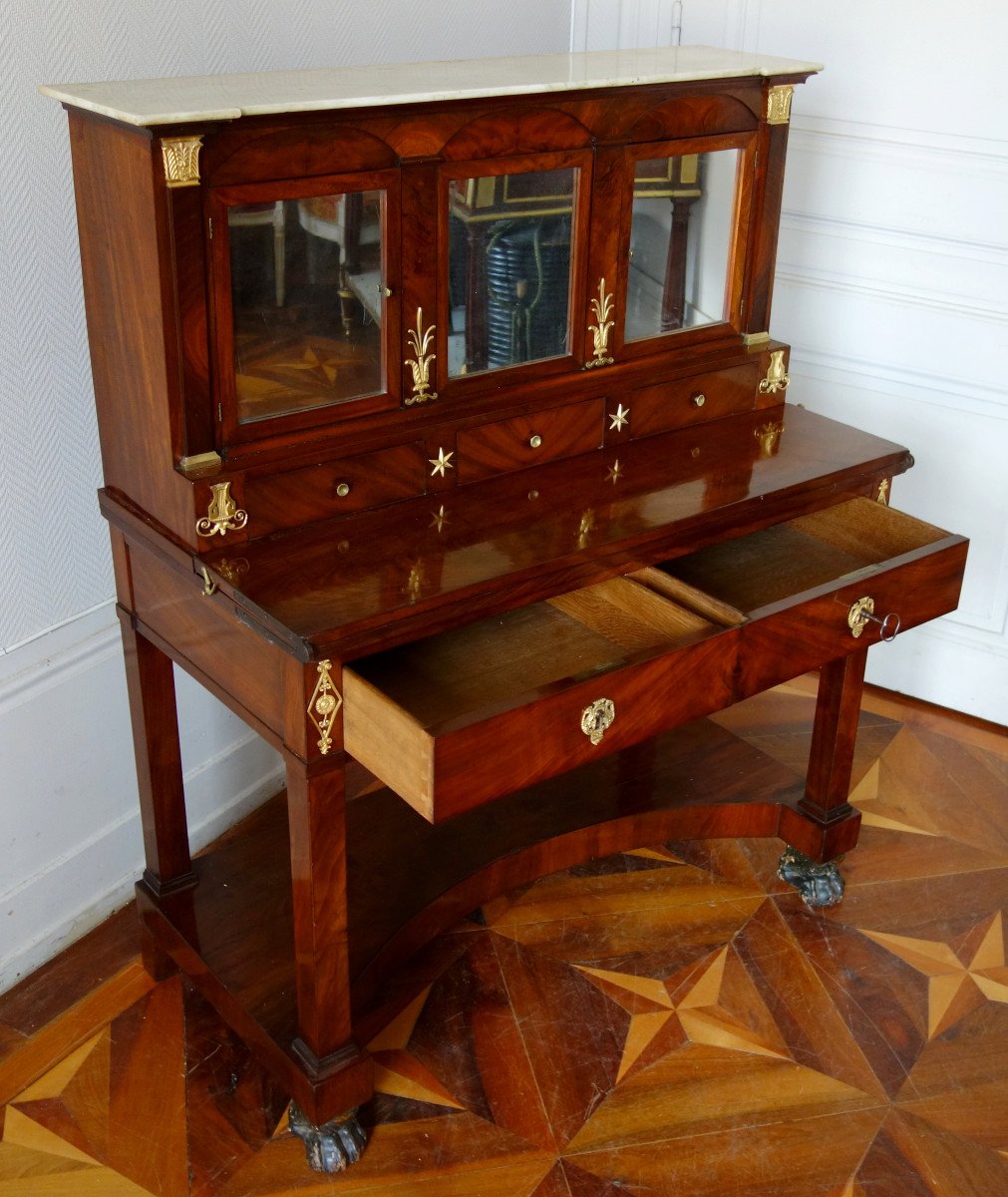 Bureau Bonheur Du Jour En Acajou Et Bronze Doré d'époque Consulat Empire-photo-3