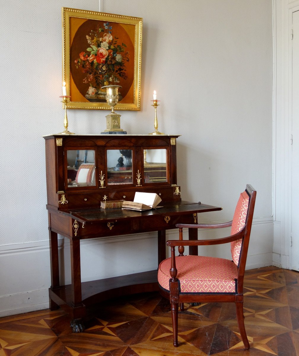 Bureau Bonheur Du Jour En Acajou Et Bronze Doré d'époque Consulat Empire-photo-7