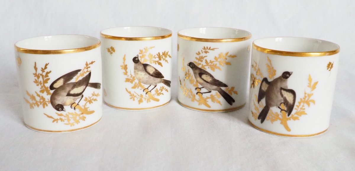 Brussels Porcelain Coffee Set : 8 Coffee Cups, Fine Gold And Polychromatic Birds Circa 1800-photo-7