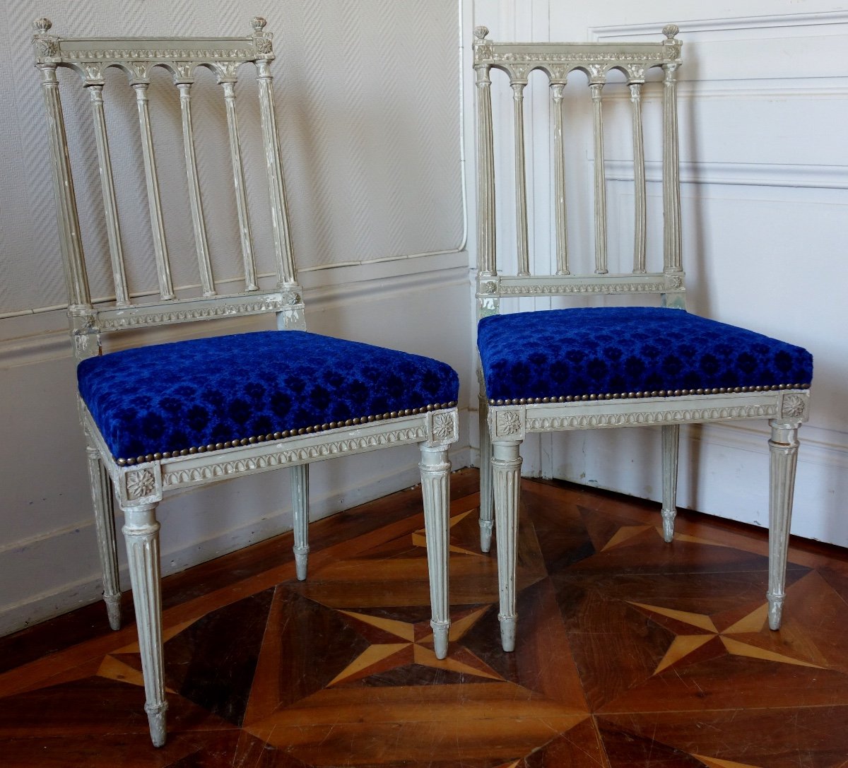 Série De 6 Chaises De Salle à Manger d'époque Louis XVI, Modèle à Colonettes d'Après Jacob-photo-2