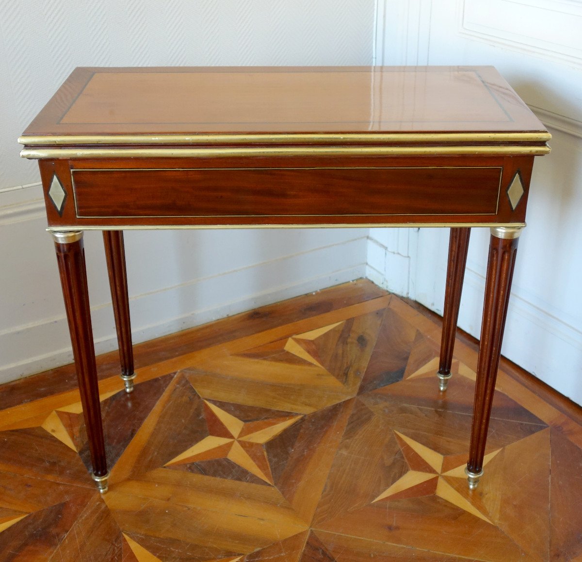 Louis XVI Directoire Game Table In Mahogany, Ebony And Brass, Late Eighteenth Century Period-photo-2