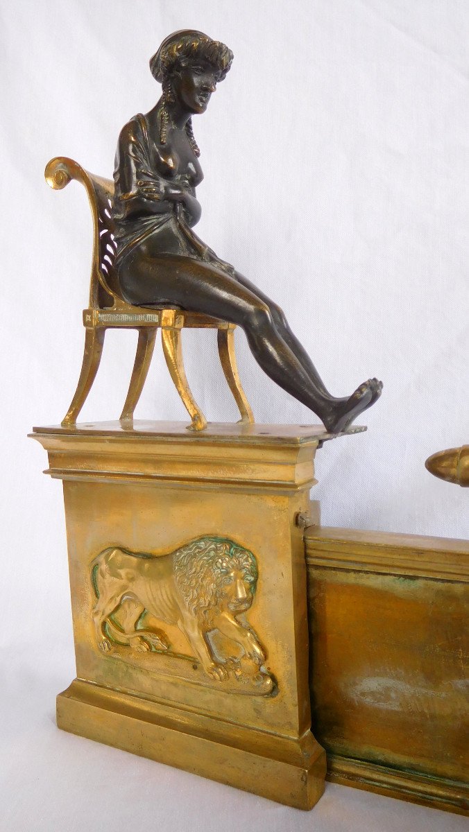 Empire Period Etruscan Fireplace Bar In Gilt Bronze, In The Taste Of Claude Galle-photo-3