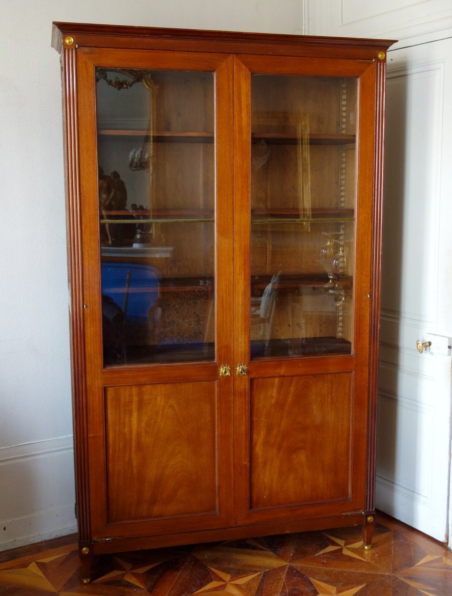 Grande Bibliothèque vitrine Louis XVI En Acajou Et Bronze Doré - Fin 18e Siècle 227x141cm-photo-2