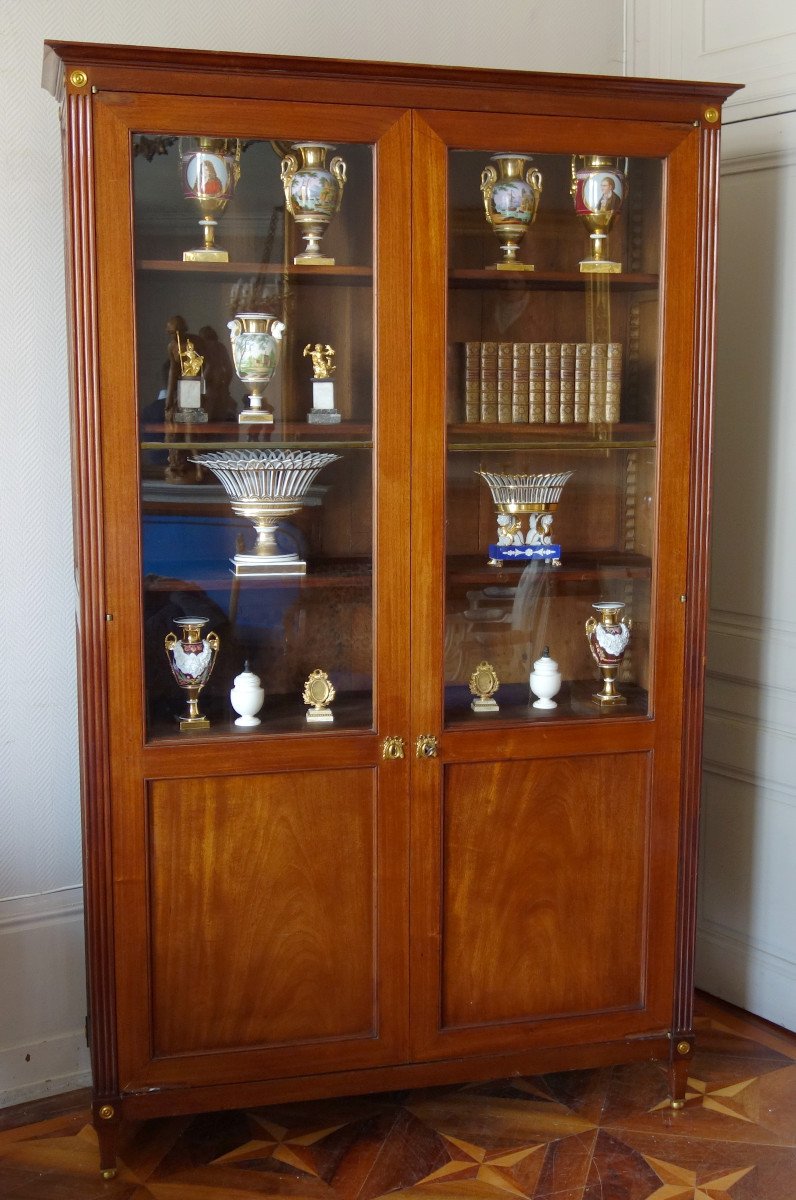 Grande Bibliothèque vitrine Louis XVI En Acajou Et Bronze Doré - Fin 18e Siècle 227x141cm