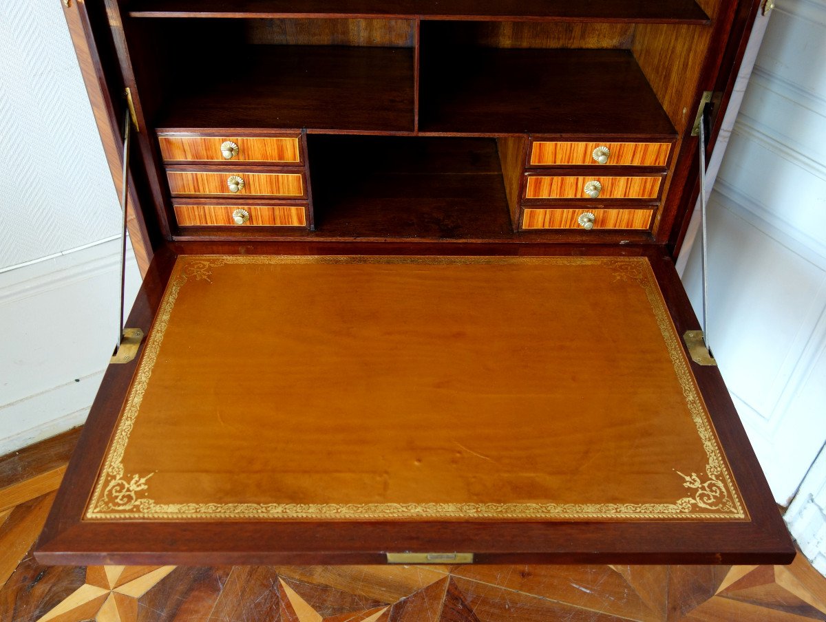 C Krier - Secretary With Rich Polychrome Marquetry, Louis XVI Period - Stamped-photo-1