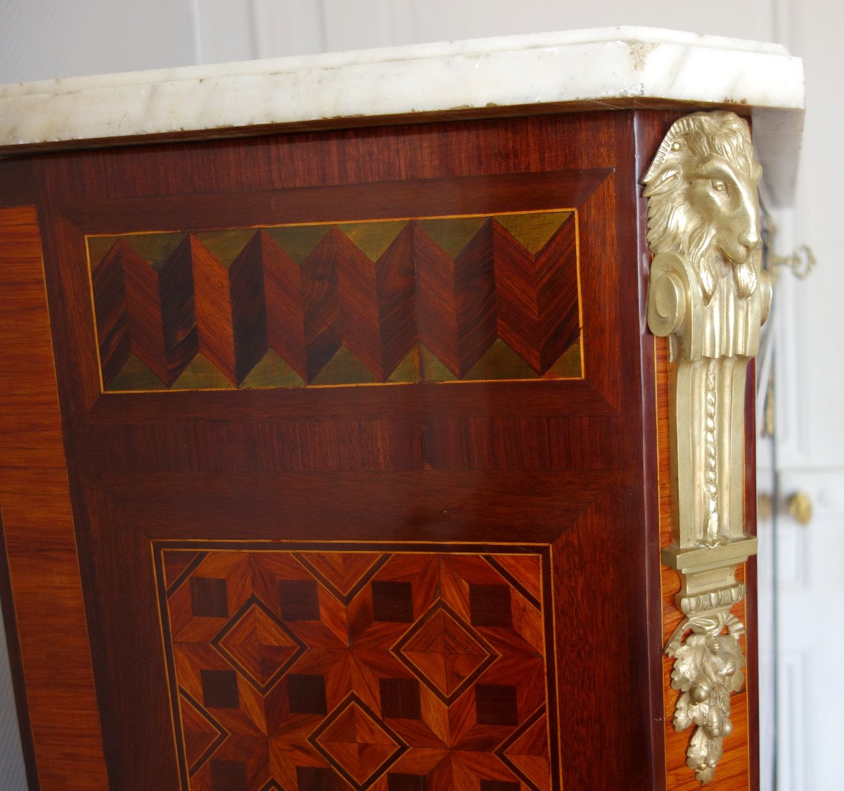 C Krier - Secretary With Rich Polychrome Marquetry, Louis XVI Period - Stamped-photo-4