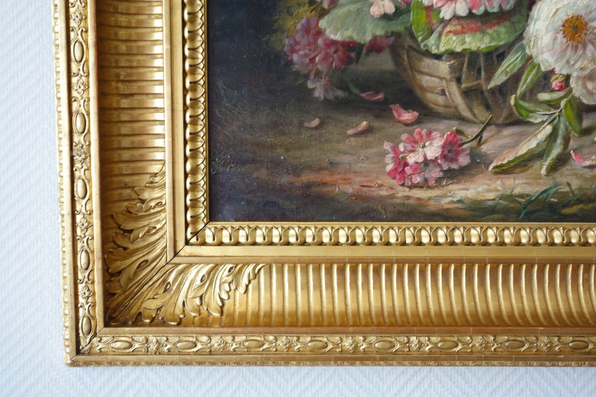 Grande Huile Sur Toile, Tableau De Fleurs Par Clément Gontier, Vers 1900 - 96,5cm X 77cm-photo-3