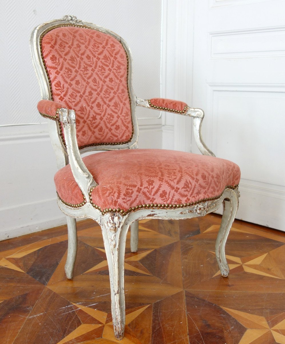 Paire De Fauteuils Cabriolets d'époque Louis XV En Velours Frappé - 18e Siècle-photo-3