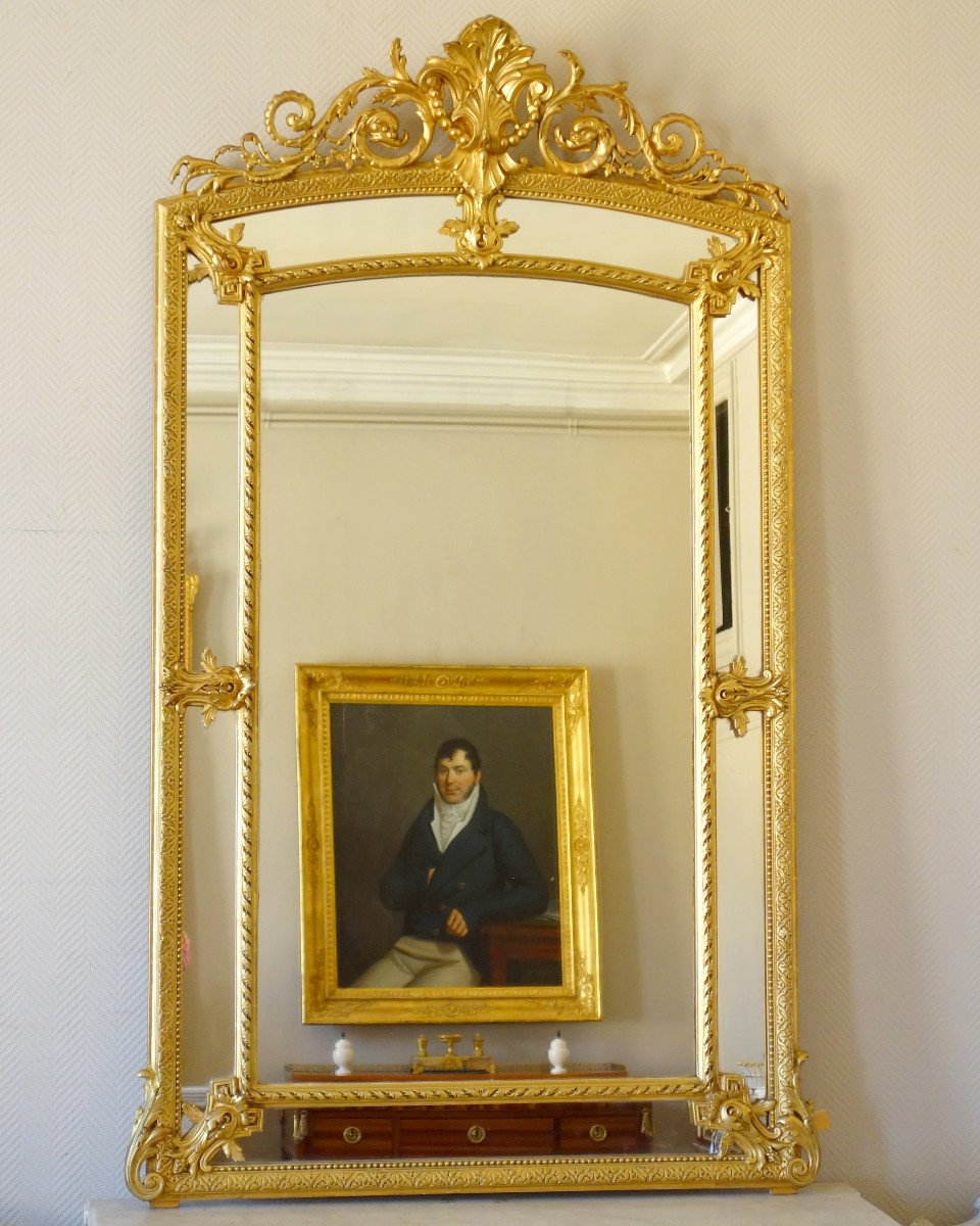 Miroir De Cheminée à Poser à Parecloses En Bois Doré, époque Napoleon III, 101x172cm-photo-4