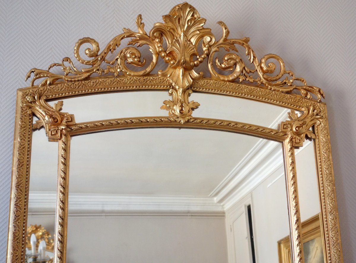 Miroir De Cheminée à Poser à Parecloses En Bois Doré, époque Napoleon III, 101x172cm-photo-1