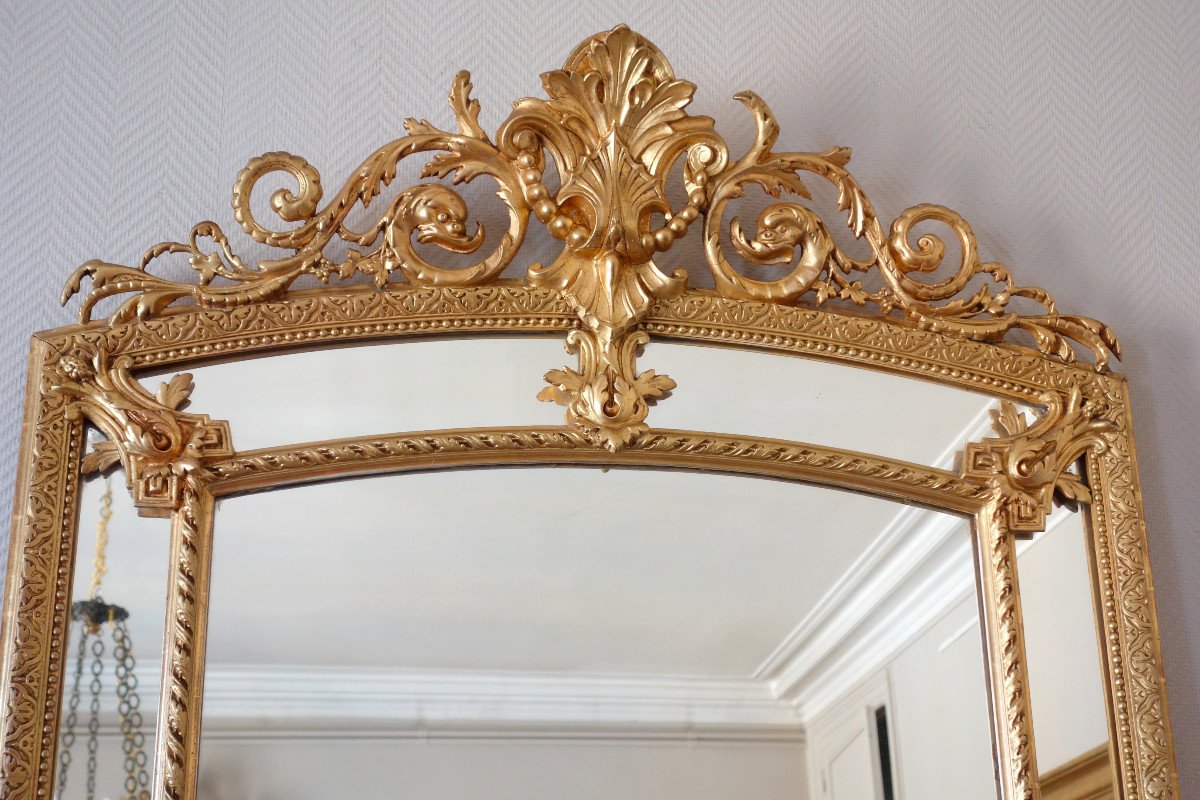 Miroir De Cheminée à Poser à Parecloses En Bois Doré, époque Napoleon III, 101x172cm-photo-2
