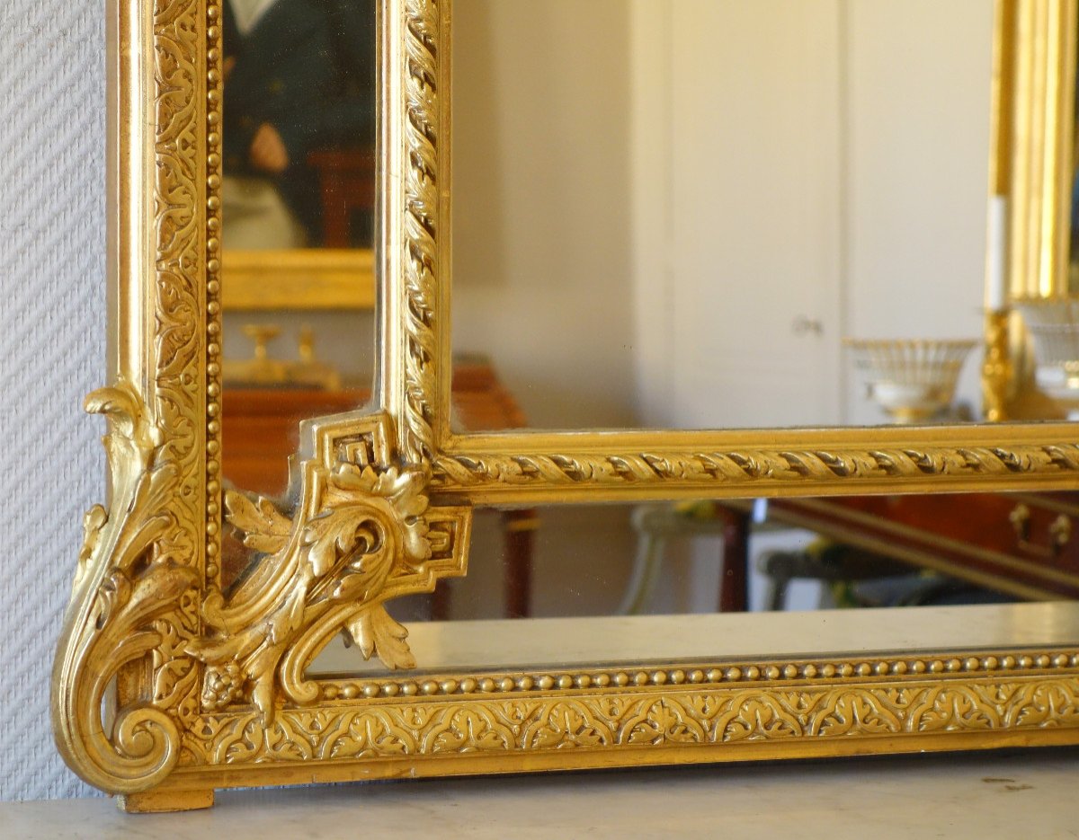 Miroir De Cheminée à Poser à Parecloses En Bois Doré, époque Napoleon III, 101x172cm-photo-3